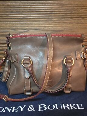 Dooney & Bourke Brown Leather Shoulder Bag with Red Accent